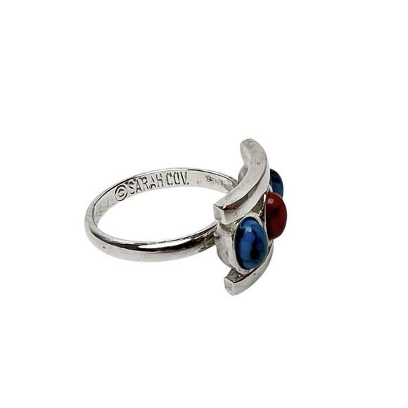 Sarah Coventry Indian Princess Ring Adjustable Red Blue Silver Tone Size 5.5 Vtg - Picture 7 of 8